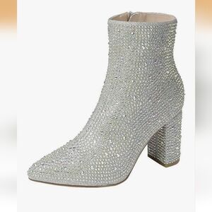 NWOT Forever Silver Rhinestone Ankle Boots